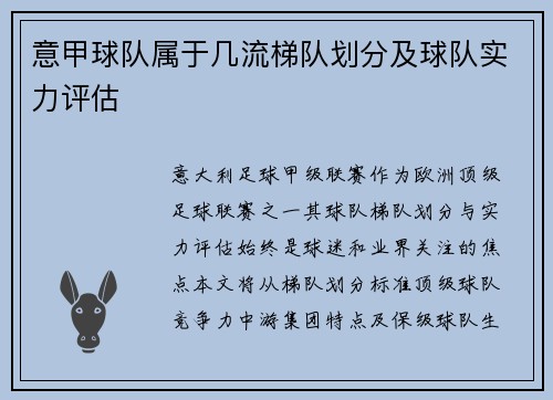 意甲球队属于几流梯队划分及球队实力评估